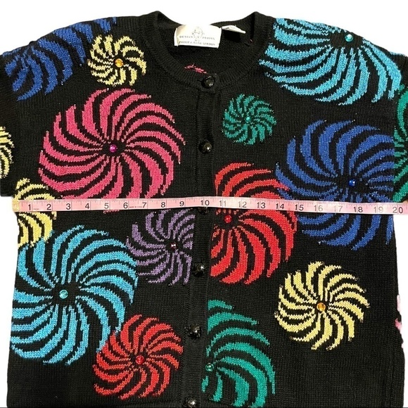Vtg Design Options Sweater Phillip Jane Gordon Cardigan Colorful Swirls Size L - Picture 7 of 12